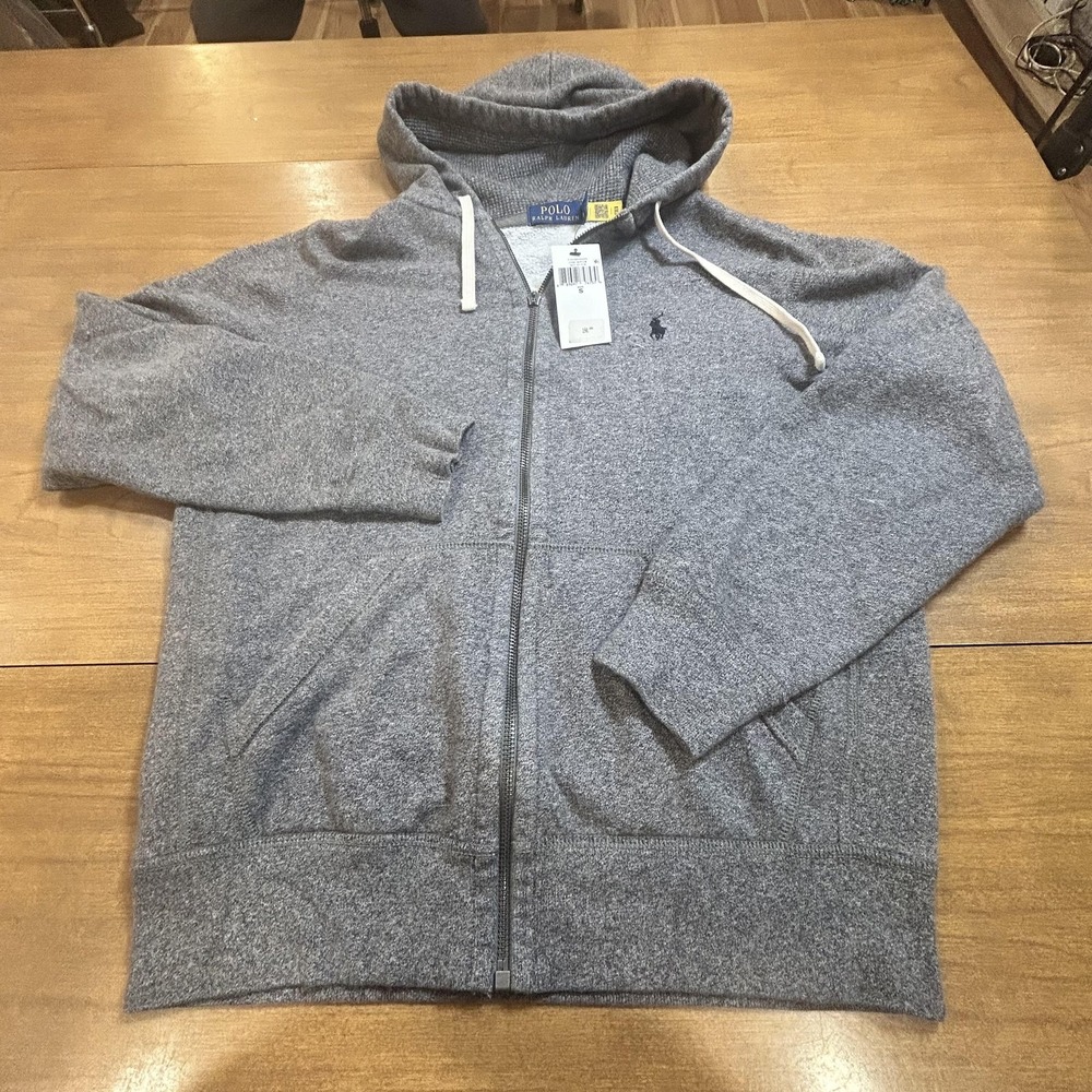 Polo Ralph Lauren Hoodie Mens S Gray Fleece Full Zip Logo NWT *NO ZIPPER PULL